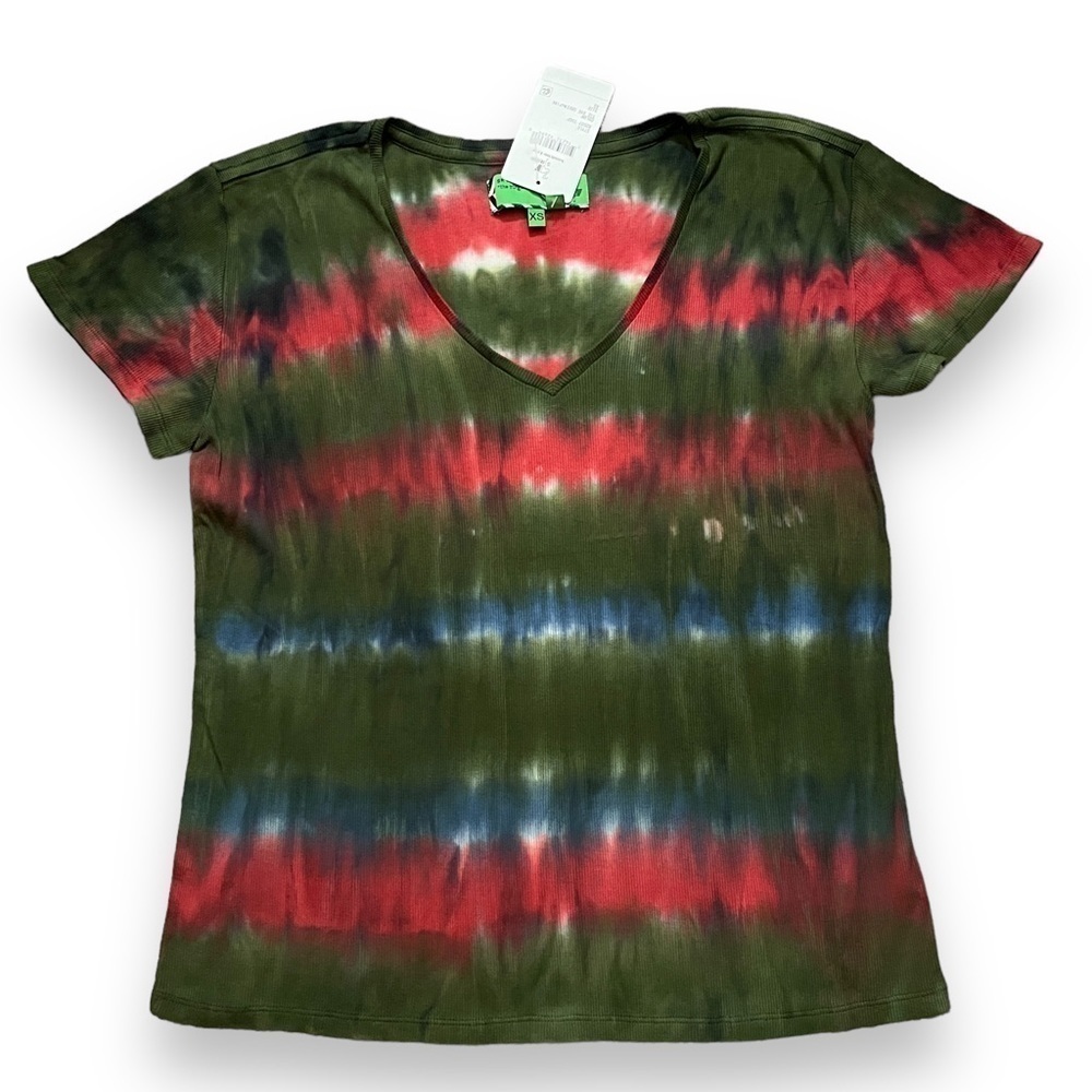 Free People Sandrine Rose Ribbed Tie Dye Top Green Pink NWT MSRP $89